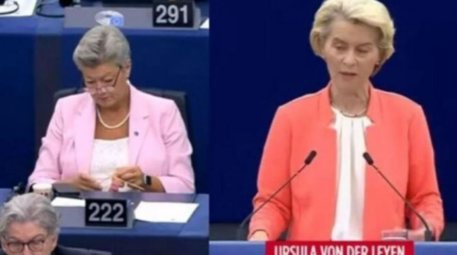 (VIDEO) Komisionerja thur çorape në Parlamentin Evropian teksa flet Von der Leyen