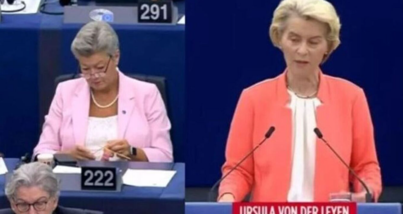 (VIDEO) Komisionerja thur çorape në Parlamentin Evropian teksa flet Von der Leyen