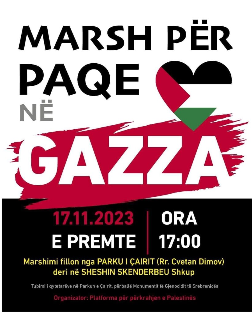 Të premten në Shkup do të mbahet “Marshi i Paqes për Gazën”