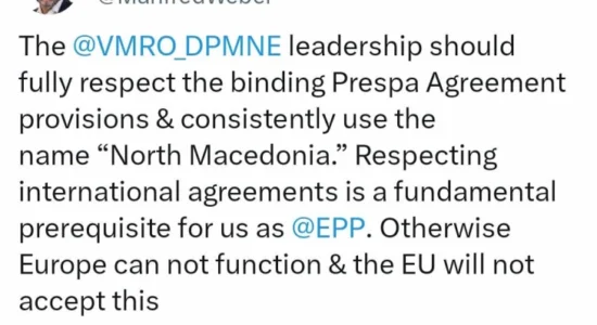 Veber kërkon nga VMRO-DPMNE që ta respektojë Marrëveshjen e Prespës dhe ta përdorë emrin Maqedonia e Veriut