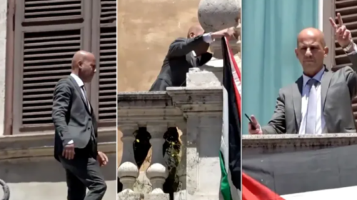 Mjaft ishte mjaft! Ish deputeti italian vendos flamurin palestinez në ballkonin e Dhomës së Përfaqësuesve në Romë