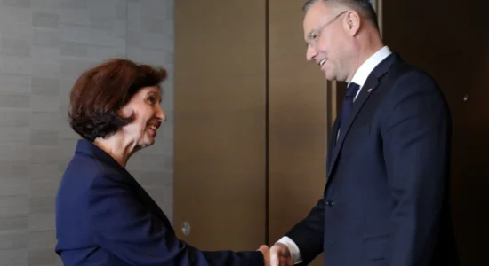 Takim i Siljanovska – Davkovës me presidentin e Polonisë, Andzhej Duda në Samitin për paqe në Ukrainë