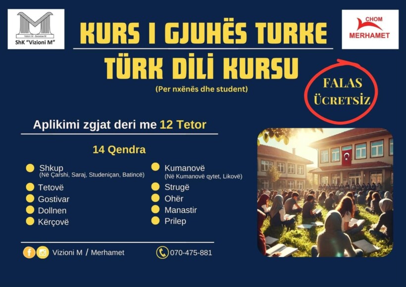 Në 14 qendra në nivel republikan OKH “Merhamet” dhe “Vizioni M” fillojnë me kurset falas të gjuhës turke