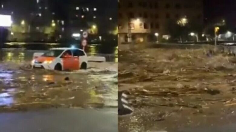 Video që tregon fillimin e kata’strofës në Valencia – uji përm’byti rrugët në pak sekonda