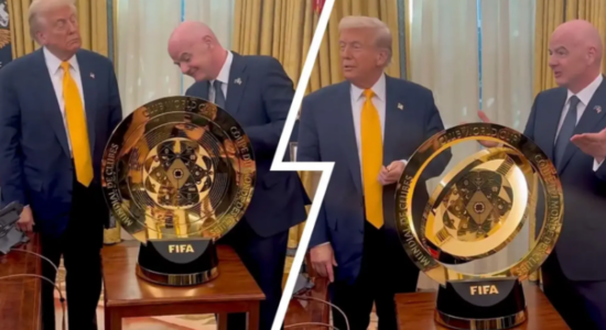 Gianni Infantino ‘zhbllokon’ trofeun e Kupës së Botës për Klube, Donald Trump mbetet i mahnitur nga momenti