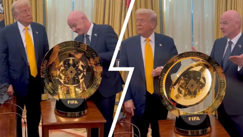 Gianni Infantino ‘zhbllokon’ trofeun e Kupës së Botës për Klube, Donald Trump mbetet i mahnitur nga momenti