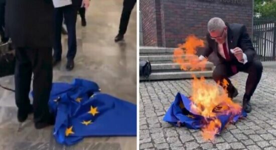 Kandidati për president të Polonisë djeg flamurin e BE-së në mes të ministrisë