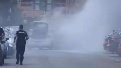Është djegur një makinë e policisë në Shkup!