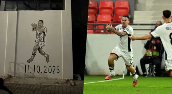 Rey Manaj nderohet me mural në Mitrovicë pas fitores historike ndaj Serbisë
