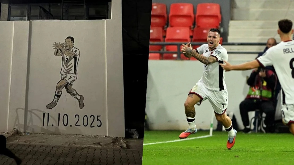 Rey Manaj nderohet me mural në Mitrovicë pas fitores historike ndaj Serbisë