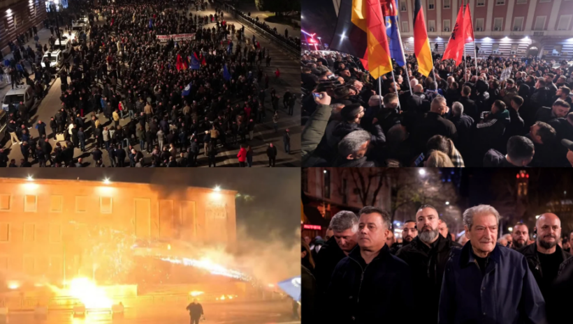 Kryeministria në flakë/ Shpërthejnë fishekzjarrët, protestuesit largohen me vrap, kundërpërgjigjet policia