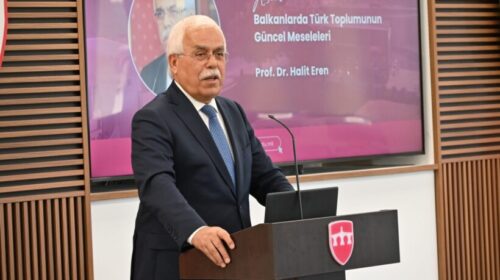 Prof. Dr. Halit Eren në Universitetin Ndërkombëtar Ballkanik mbajti konferencë me temë: “Çështjet aktuale të komunitetit turk në Ballkan”