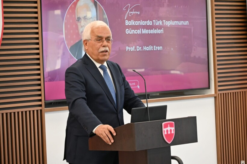 Prof. Dr. Halit Eren në Universitetin Ndërkombëtar Ballkanik mbajti konferencë me temë: “Çështjet aktuale të komunitetit turk në Ballkan”