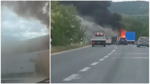 Autobusi përfshihet nga zjarri në autostradën Veles–Shkup, nuk ka të lënduar