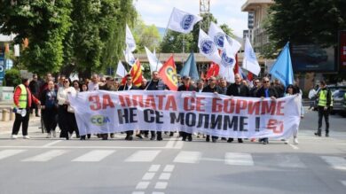 Protesta e LSM-së më 1 Maj në Shkup. Foto: Umeys Sulejman / AA