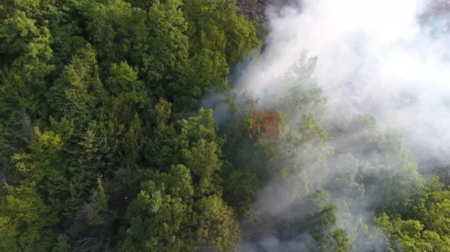 Helikopterët dhe “er traktorët” ofrojnë mbështetje ajrore për zjarrfikësit në shuarjen e zjarrit pranë fshatit Graçan