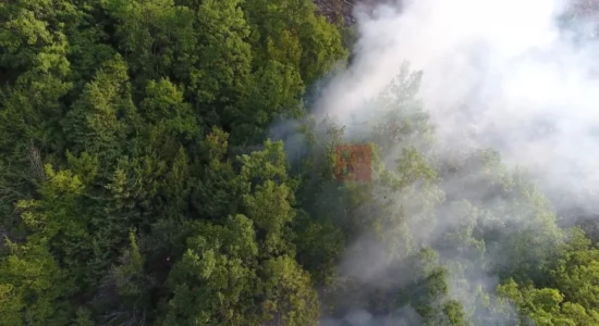 Helikopterët dhe “er traktorët” ofrojnë mbështetje ajrore për zjarrfikësit në shuarjen e zjarrit pranë fshatit Graçan